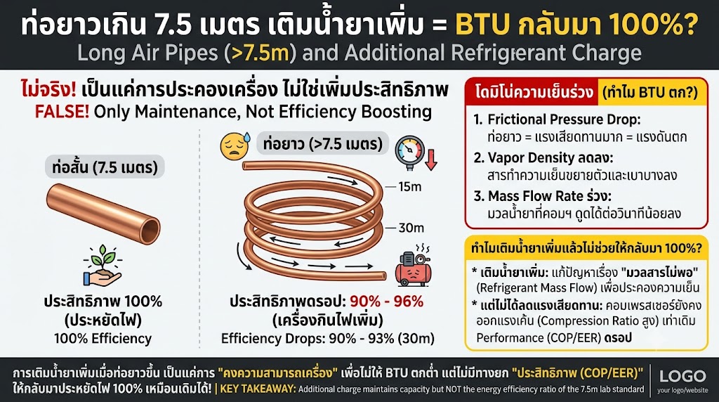 ท่อแอร์ยาวเกิน 7.5 เมตร เติมน้ำยาเพิ่มช่วยได้จริงไหม